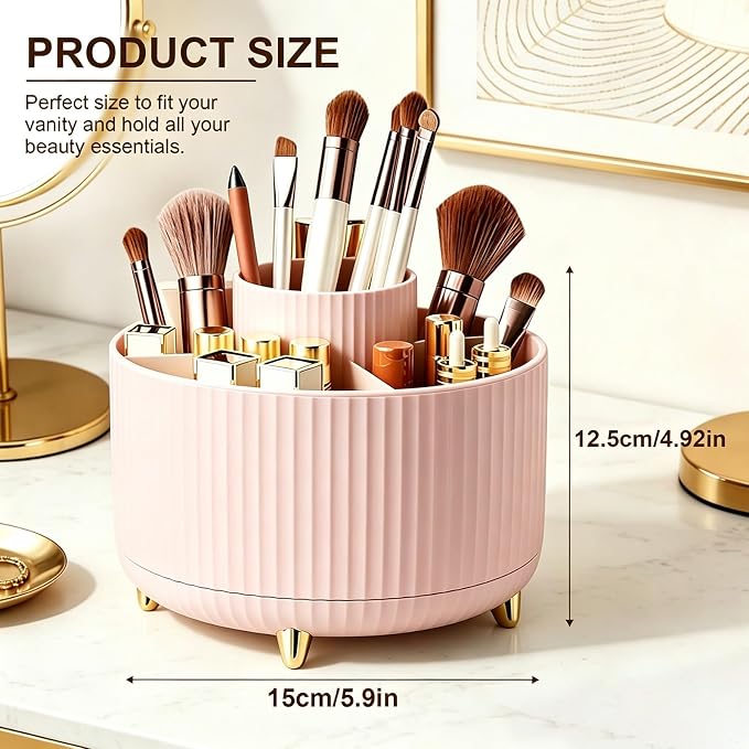 Makeup Brush Holder, Makeup Brush Organizer Countertop, Skincare Makeup Cosmetic Perfume Organizer Storage Box Case for Vanity Bathroom Countertop(Pink)