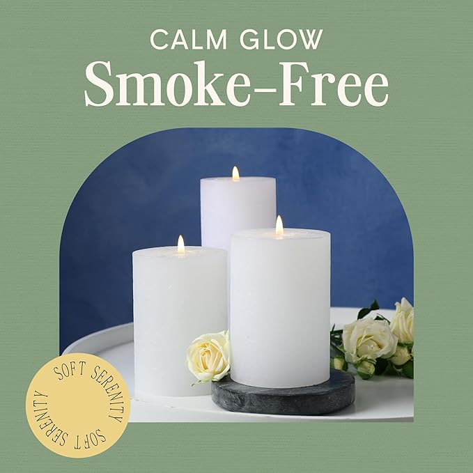 Mister Candle Dripless Unscented Pillar Candles, Set of 3 Hand Poured White Solid Color Non-Scented Candles for Home Decor, Premium Wax, 80 Hr Burn Time, 3x6 Inch