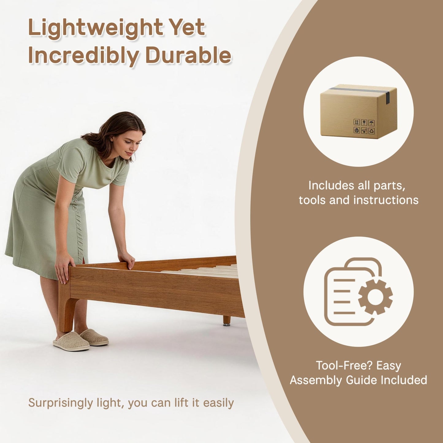 Bellemave Queen Bed Frame with Headboard, Solid Bamboo Platform Bed Frame & Wood Slats Support 800LBS, Japanese Bed Frame Queen Size, No Box Spring Needed, Easy Assembly, Noise Free, Warm Brown