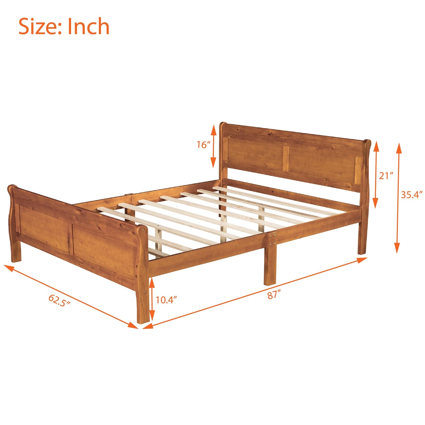 GDFStudio Queen Bed Frame, Wood Platform Queen Size Bed Frame with Headboard and Solid Wood Slat Support, Mid Century Modern Wooden Bed Frame for Bedroom Guest Room, No Box Spring Needed, Oak