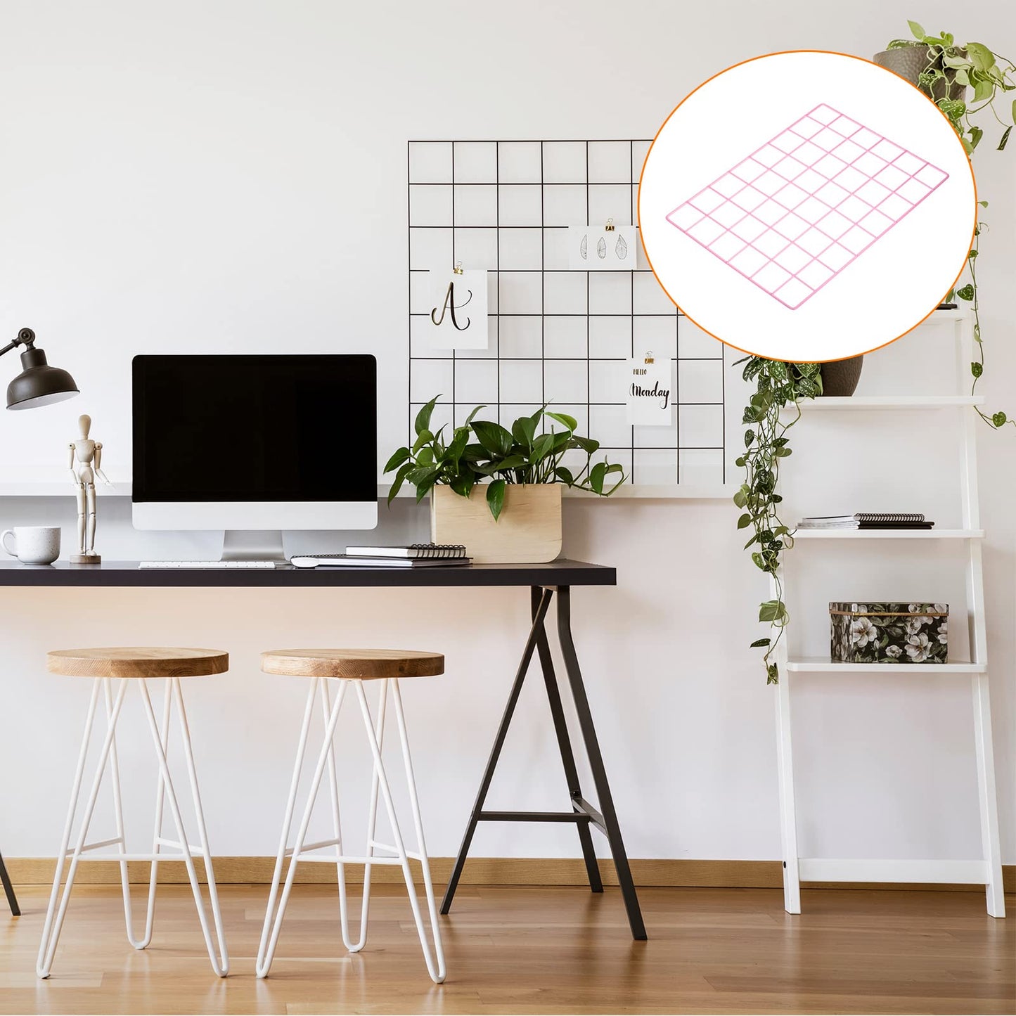 YOKIVE 2Pcs Iron Wire Grid Panel, Decorative Panels Board | Photo Pictures Display Holders Hanging Frame for Home Office (Pink, 16"x12")