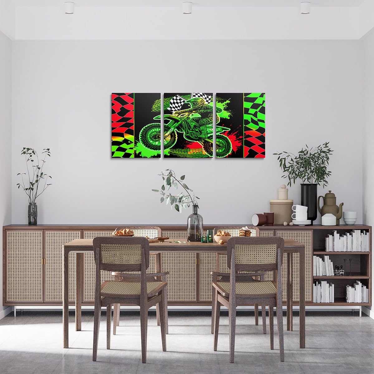 Feelyou Kids Boys Motorcycle Canvas Wall Art Canvas Set of 3 Dirt Bike Artwork Poster Racing Motocross Rider Wall Painting Office Teen Wall Decor Art for Bedroom Living Room Home Decoration 12x16 Inch