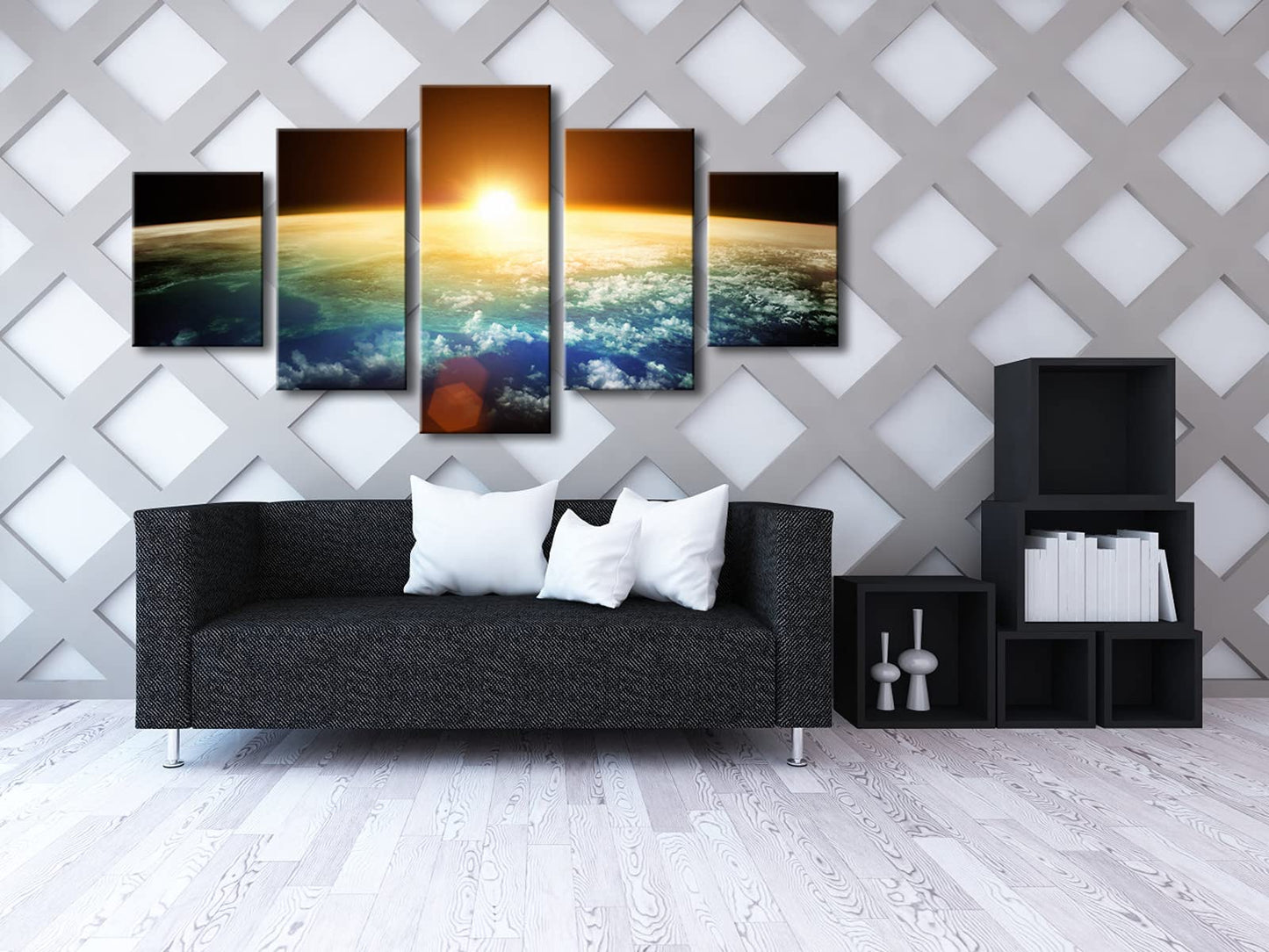Pyradecor The Earth Large 5 Panels Modern Gallery Wrapped Landscape Canvas Print Space Pictures on Canvas Wall Art Work Ready to Hang for Living Room Bedroom Home Office Decor L