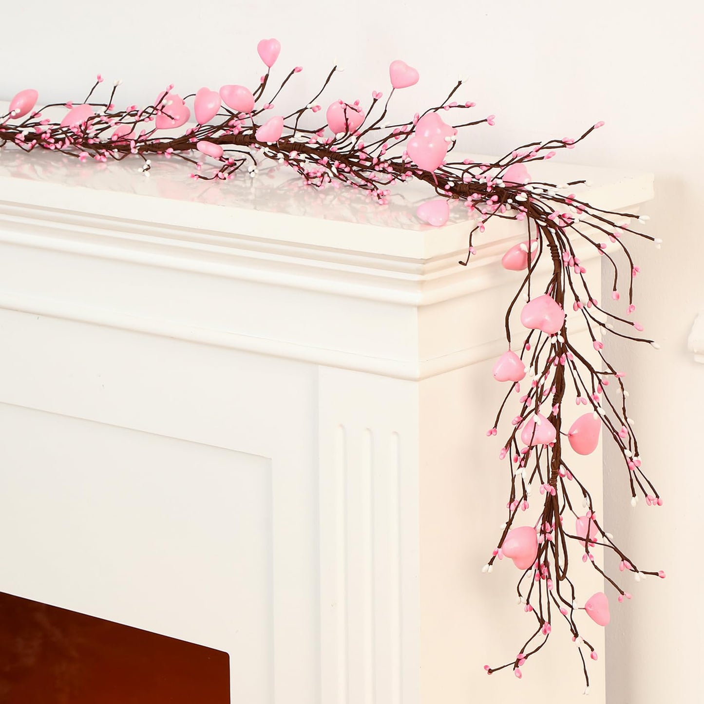 Yuxung Valentine's Day Garland with 30 Fairy Lights 4.5ft Pip Berry Cherry Blossom Garland LED Christmas Lights for Valentine's Day Wedding Party (Pink)
