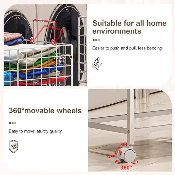 Rolling Laundry Basket with Wheels,80L Wire Laundry Cart with Pull Handle,White High Laundry Basket Cart for Laundry Room,Bathroom,Bedroom-White(23.6 * 15.75 * 28inch)