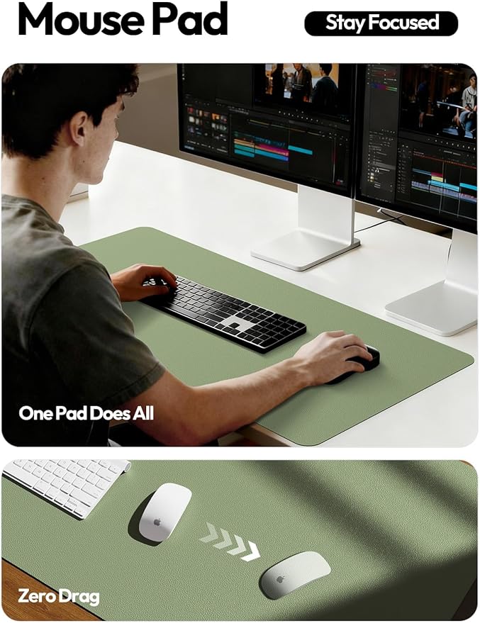 YSAGi Leather Desk Pad Protector, Office Desk Mat, Large Mouse Pad, Non-Slip PU Leather Desk Blotter, Laptop Desk Pad, Waterproof Desk Writing Pad for Office and Home (Bamboo Green,55" x 24")