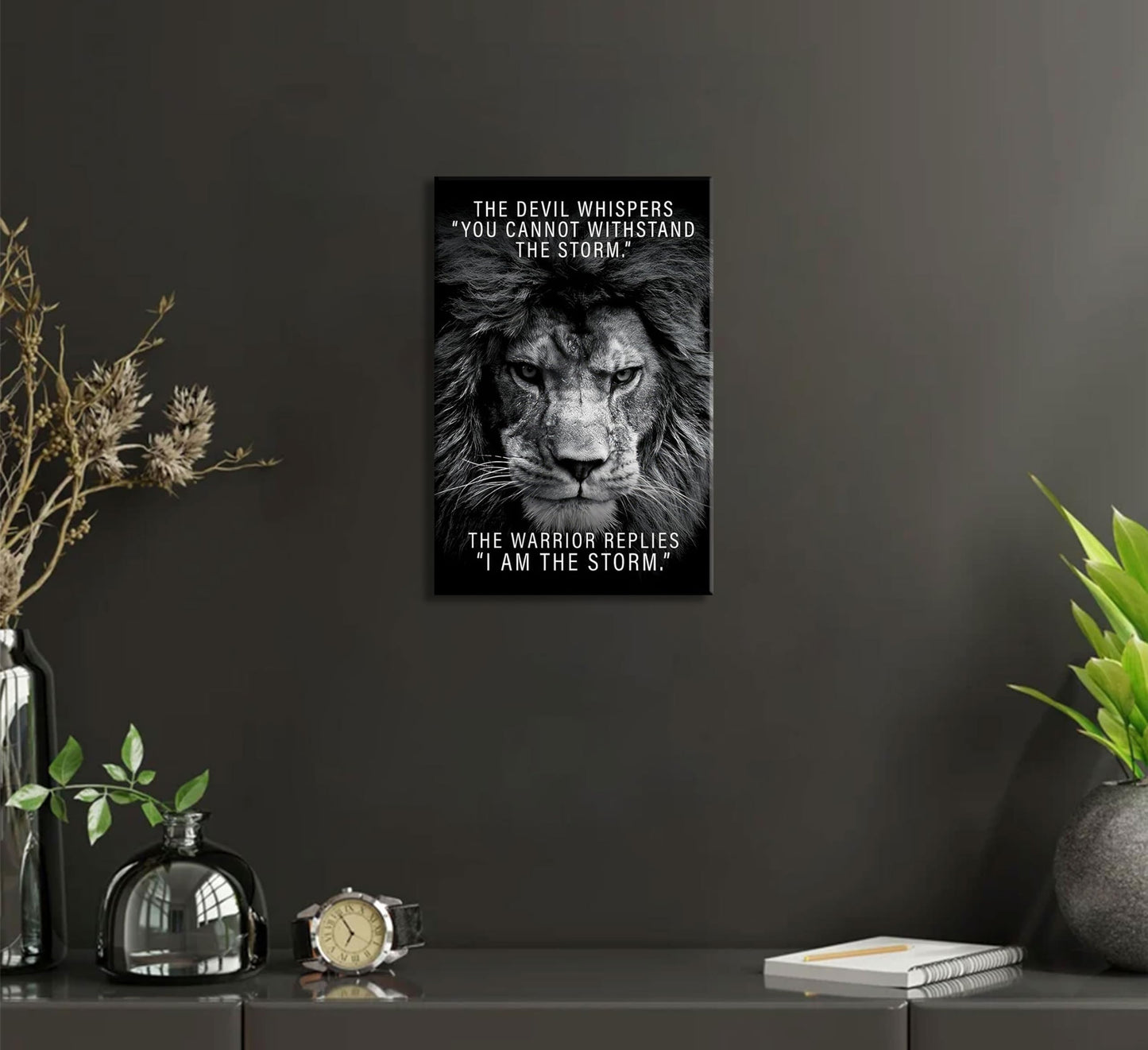 Black and White Lion Inspiring Canvas Wall Art Animal Motivational Picture Man Cave Inspirational Lion Poster Prints Modern Quotes Artwork Wall Decor for Bedroom Office Living Room 12x16in Framed
