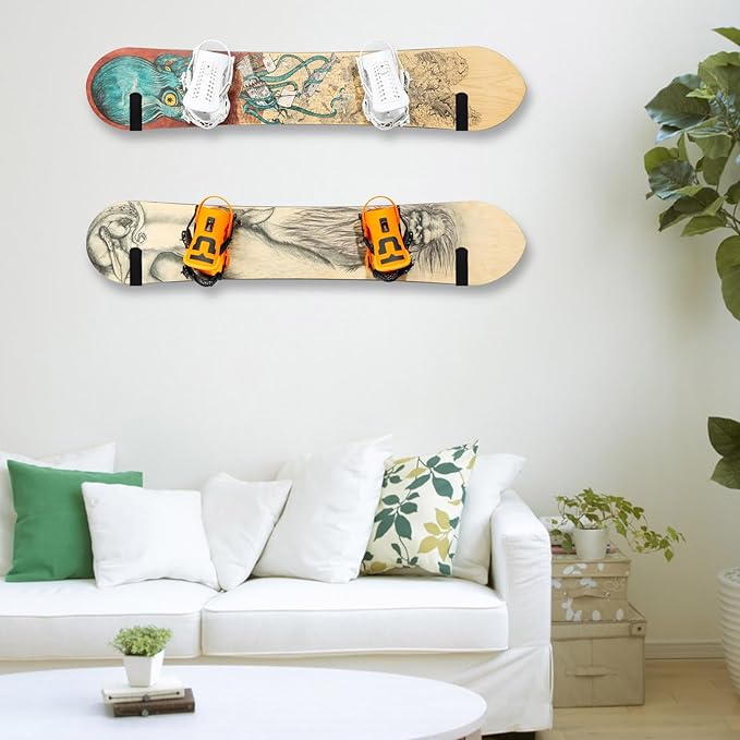 Snowboard Wall Mount, Horizontal Snowboard Hanger Rack Heavy Duty Garage Wall Rack 8pcs