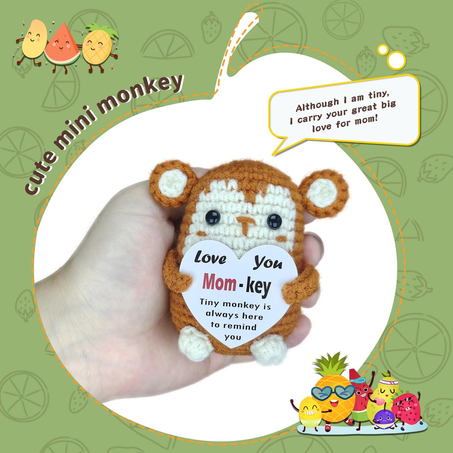 Viaosanza Mother's Day Handmade Crochet Monkey Gift, Daily Love Reminder Desktop Decoration for Stepmother Godmother Women from Daughter Son, Mini Cute Animal Themed Gratitude Emotional Souvenir