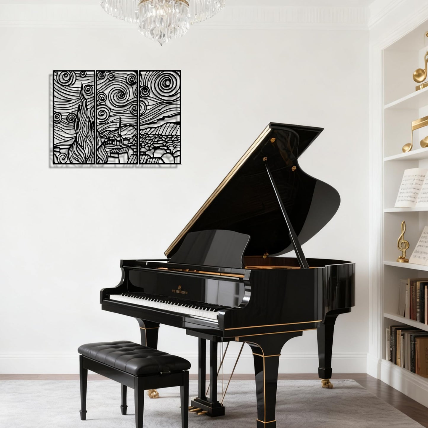 Slickss Starry Night Wall Art Metal,Black Van Gogh Wall Decor-Modern Laser Cut Steel Panel for Living Room, Office, Bedroom-Unique Industrial Home Artwork