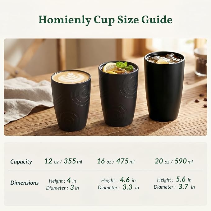 Homienly Kitchen Cups 20oz Wheat Straw Cups-6 pcs Lightweight cups Unbreakable & Reusable Glassware Set Stackable for Party,Camping,Picnic-Black