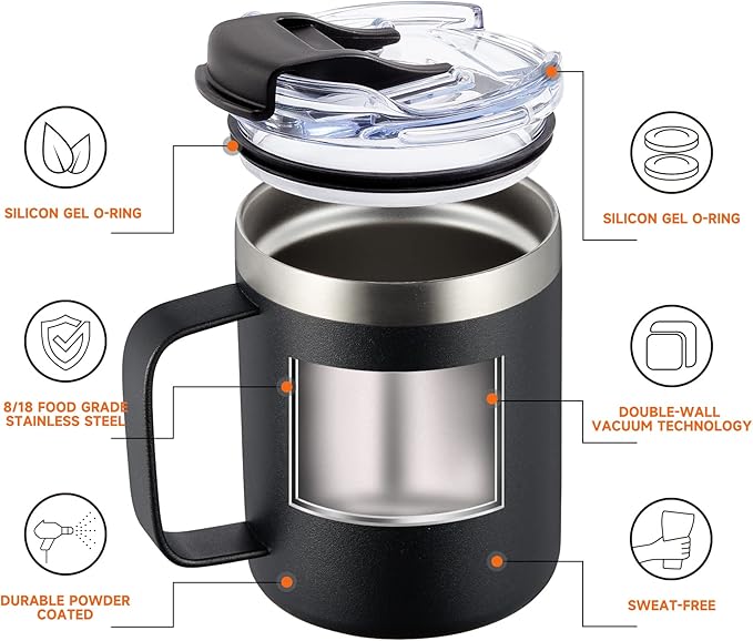 12oz Insulated Coffee Mug Cup with Handle, Stainless Steel Travel Coffee Mug with Flip Lid, Double Wall Vacuum Coffee Tumbler,Plum