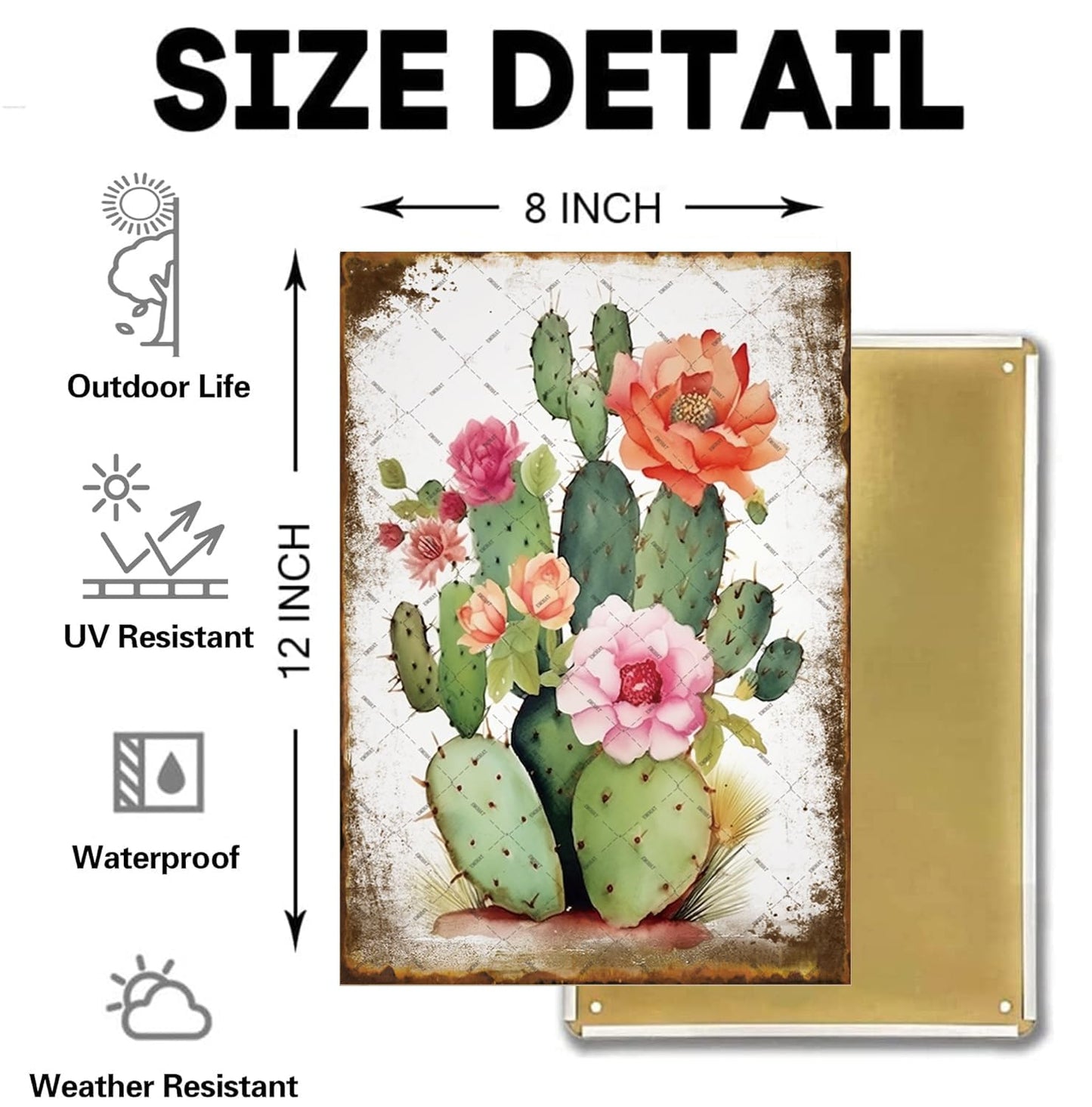 EMOHAT Succulent Bouquet Cactus Flowers Metal Tin Sign Green Leaves Decoration Botanical Cacti Floral Plants Retro Decor Poster Wall Art for Bedroom Backyard Yard Living Room 12x8 Inches