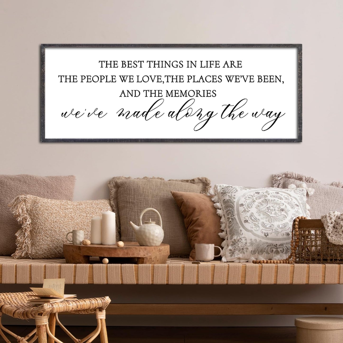 LuZhiQiang The Best Things in Life Wall Decor Sign 32 x 12 Inch Memories Inspirational Quotes Wood Framed Family Entryway Living Room Home Wall Art for Farmhouse Bedroom Room (Black)