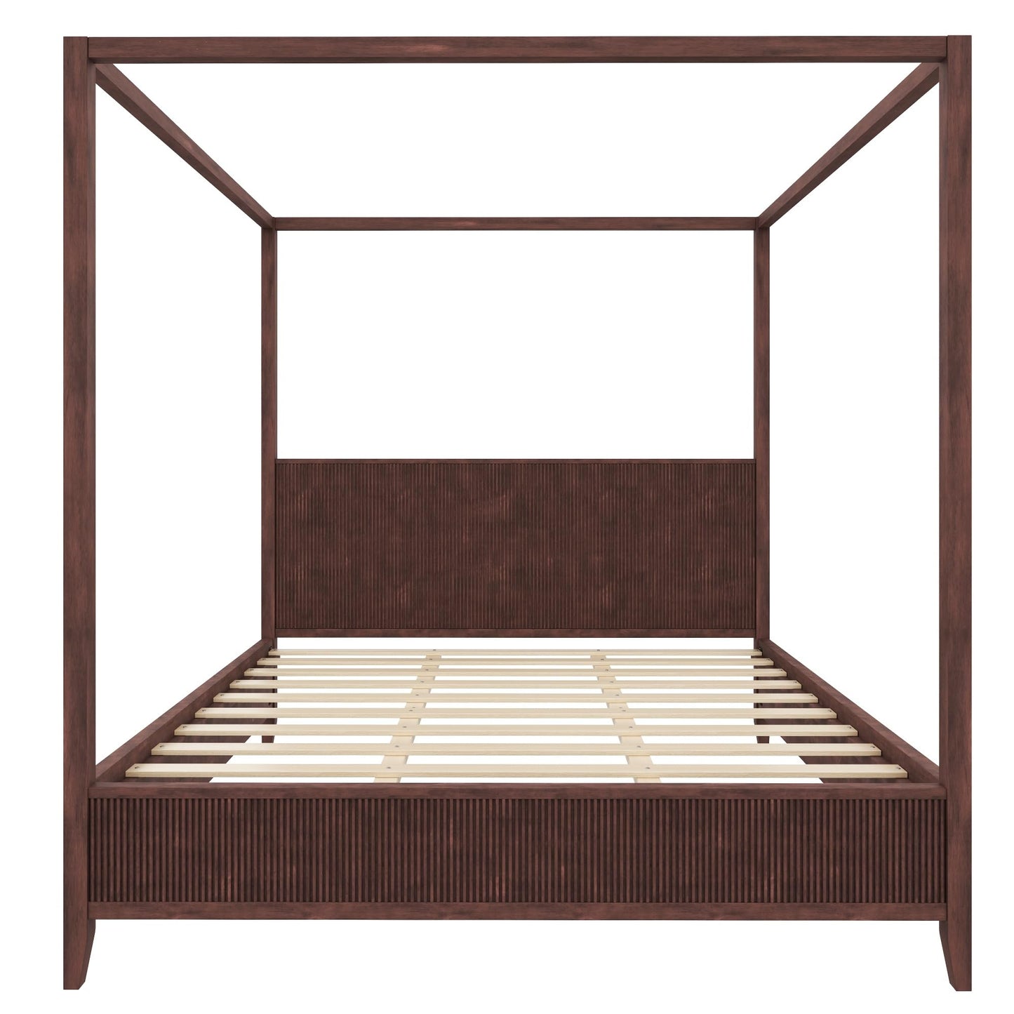 Merax Modern Luxury King Size Wooden Canopy Bed Frame with Headboard, Slats Support, Wood 4 Poster Bed Frame, No Box Spring Needed, Contemporary Bedroom Furniture, Espresso