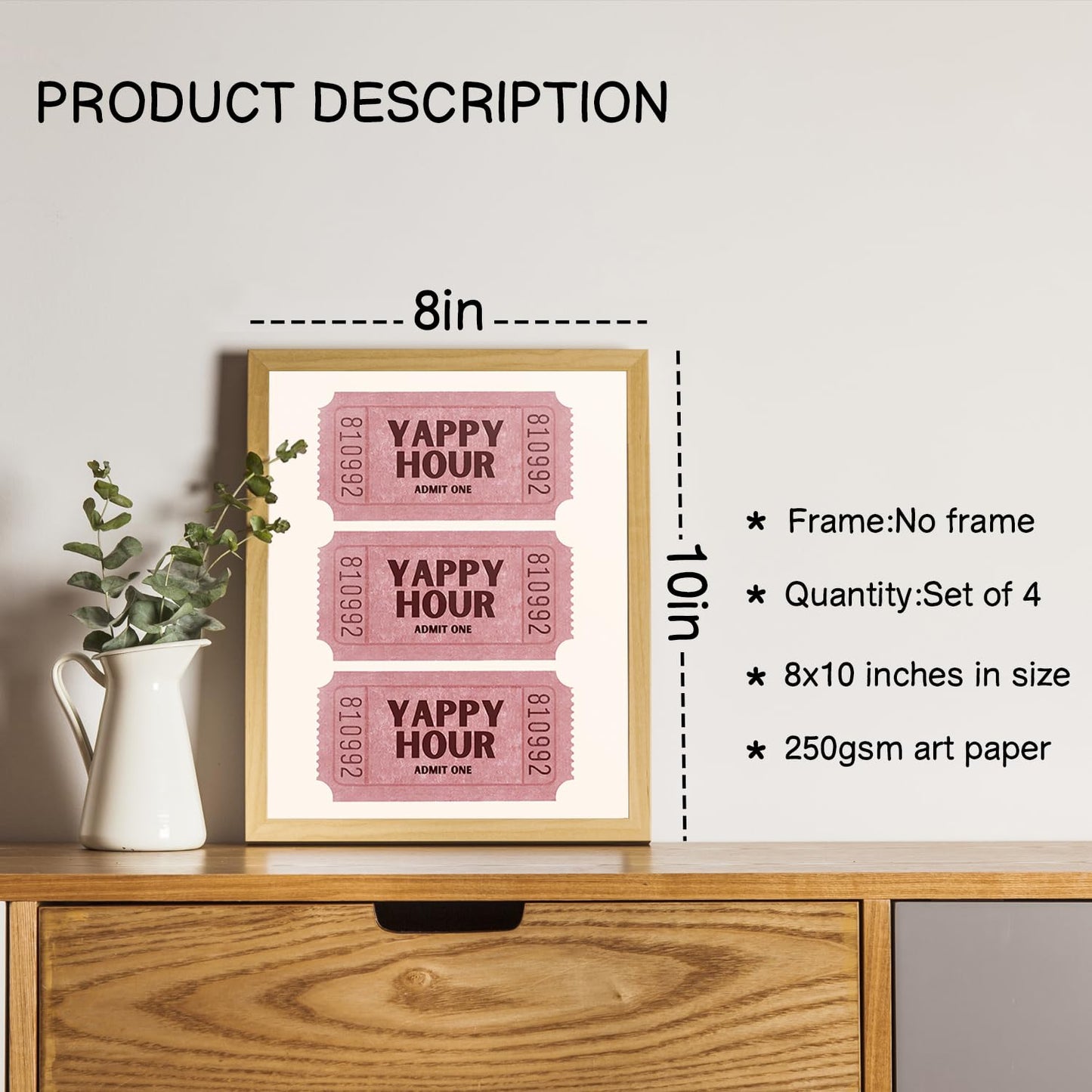 NaZaUK Pink Bar Cart Decor Wall Art, Aesthetic Artwork for Home Living Room Bar Cart Kitchen Wall Decor for College Apartment Set of 4, 8x10 Inch (Unframed)