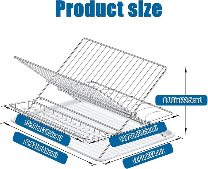 Stainless Steel Foldable Dish Drying Rack, 2 Tier Collapsible Kitchen Rack for Counter, Large Capacity Expandable Dish Drainer Rust Proof