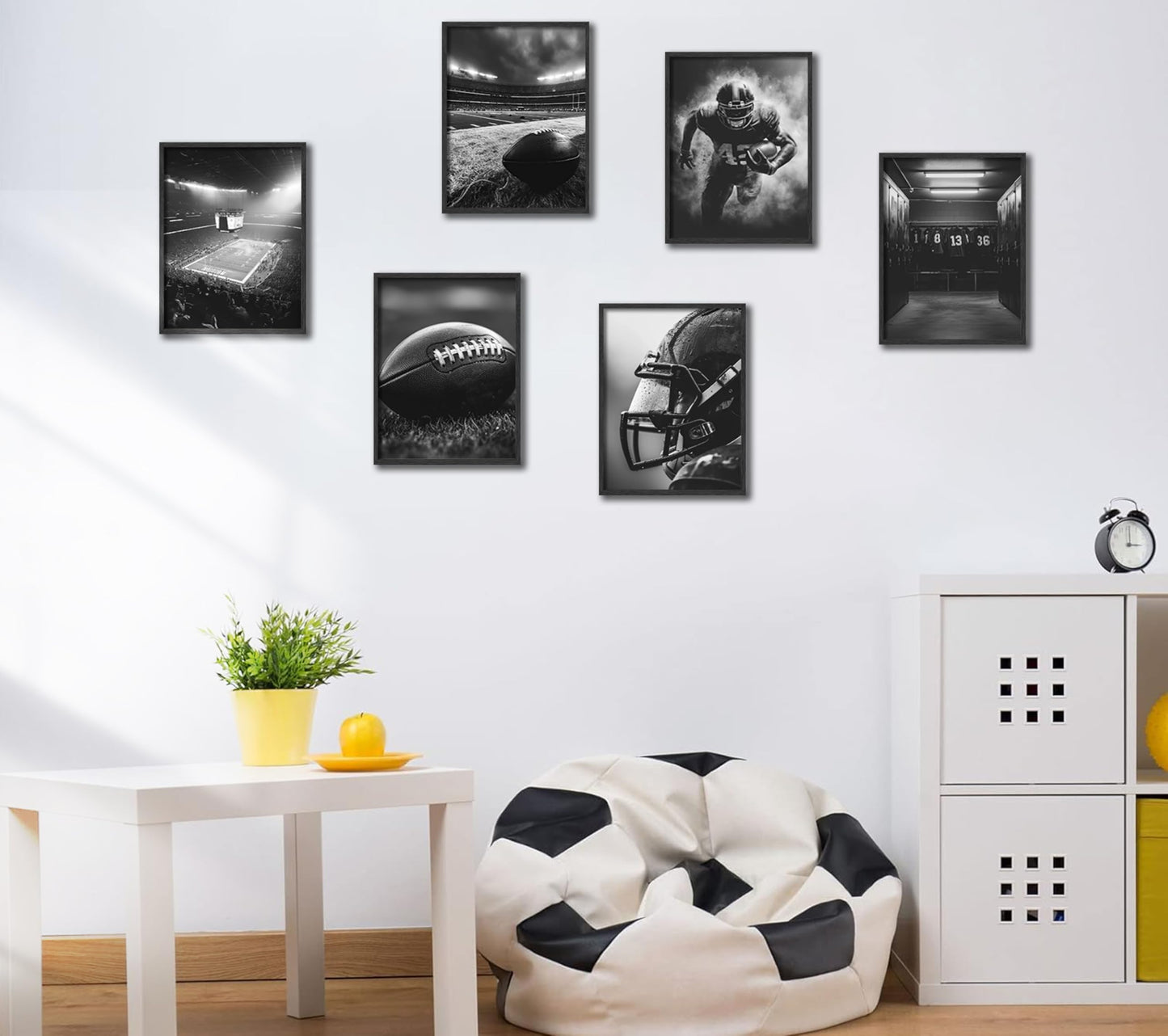 6Pcs Football Canvas Wall Art Rugby Field Stadium Sports Theme Picture Wall Decor Black White American Football Gaming Posters Painting Prints Artwork for Kids Boys Room Locker Room Dorm Living Room