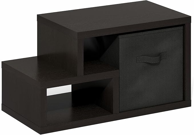 Furinno Viola Storage Shelf, 2-Tier Horizontal Display Rack with Drawer Bin, Extra Thick Frame Bookshelf, Open Back, for Organization, Living Room, Home Office, Black Dark Oak