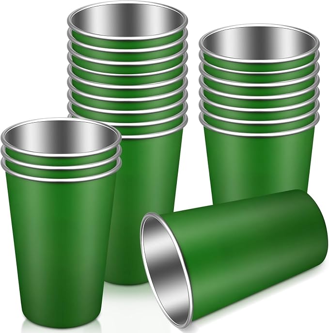 Mimorou 20 Pack 16 oz Stainless Steel Pint Cups Metal Cups Unbreakable Drinking Water Tumblers Stackable Tumbler for Adults Bar Home Restaurant Travel Picnic Camping Outdoor (Bright Green)