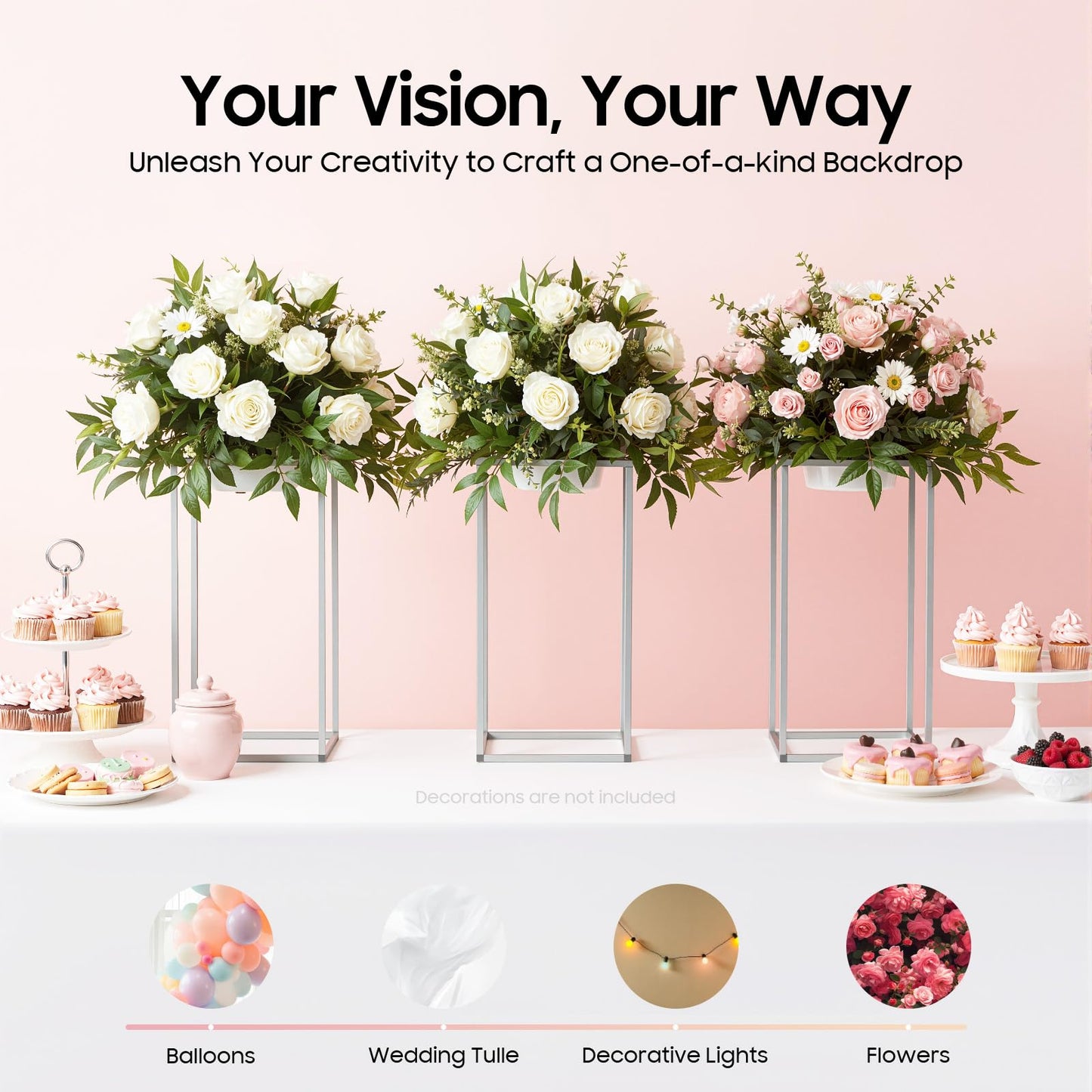 11Pcs Metal Flower Stand, 15.74inch Wedding Flower Display Stand Metal Rectangular Column Geometric Flower Stand Tall Floor Vase for Weddings Birthday Parties & Christmas Parties