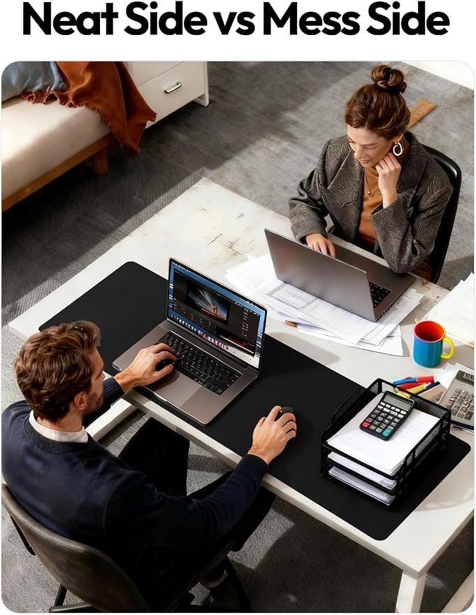 YSAGi Leather Desk Pad Protector, Office Desk Mat, Large Mouse Pad, Non-Slip PU Leather Desk Blotter, Laptop Desk Pad, Waterproof Desk Writing Pad for Office and Home (Black, 55" x 24")