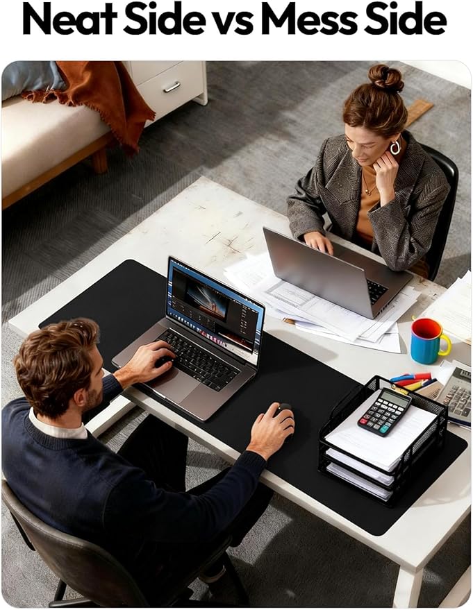 YSAGi Leather Desk Protector, Office Mat, Large Mouse Mat, Non-Slip PU Leather Blotter, Laptop Desk Pad, Waterproof Writing Pad for Office and Home (Black, 47.2" x 23.6")