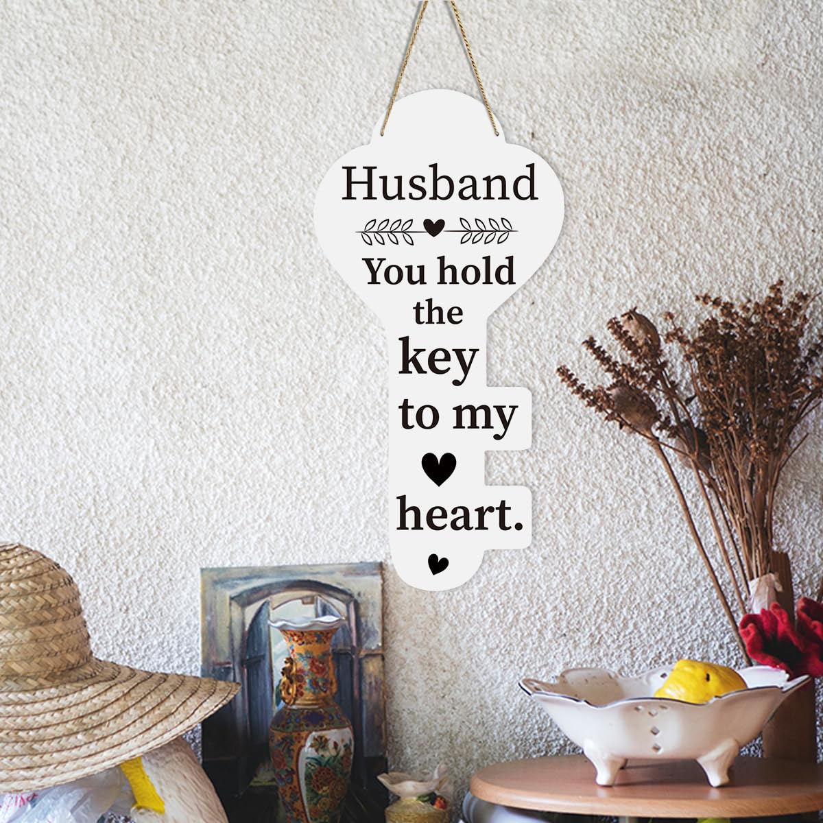 Husband Gifts Fathers Day Birthday Anniversary Valentines Decorations Gifts for Him Key Shape Hanging Wooden Sign