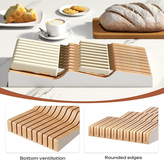 In-Drawer Knife Block Organizer - Bamboo Wood Drawer Knife Organizer-Protecting Knife Organizer Block (Not Included) (White, 19 Knives Dock)