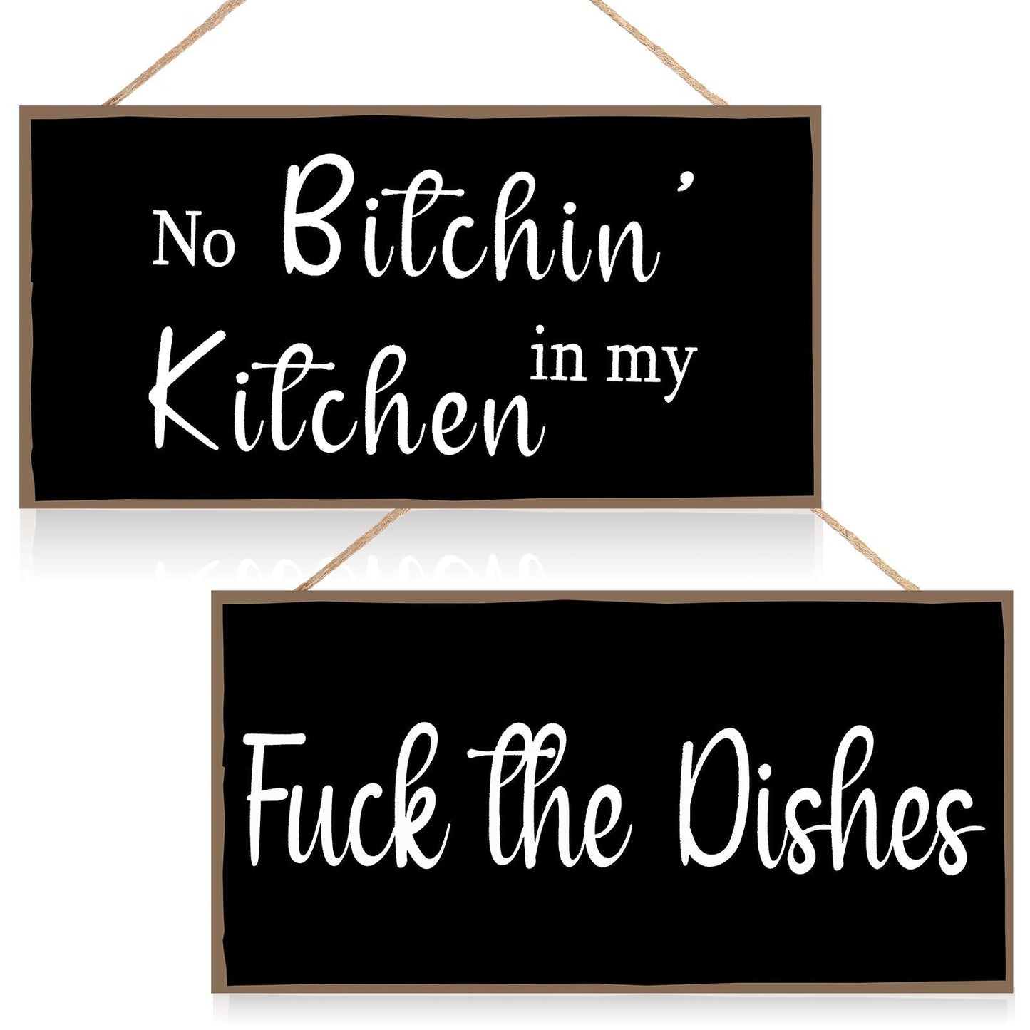 Jetec 2 Pieces Funny Kitchen Signs the Dishes Hanging Wall Art Decoration No Bitchin in My Kitchen Rustic Wooden Wall Signs Decorative Wood Home Decor, 10 x 5 Inch(Stylish)