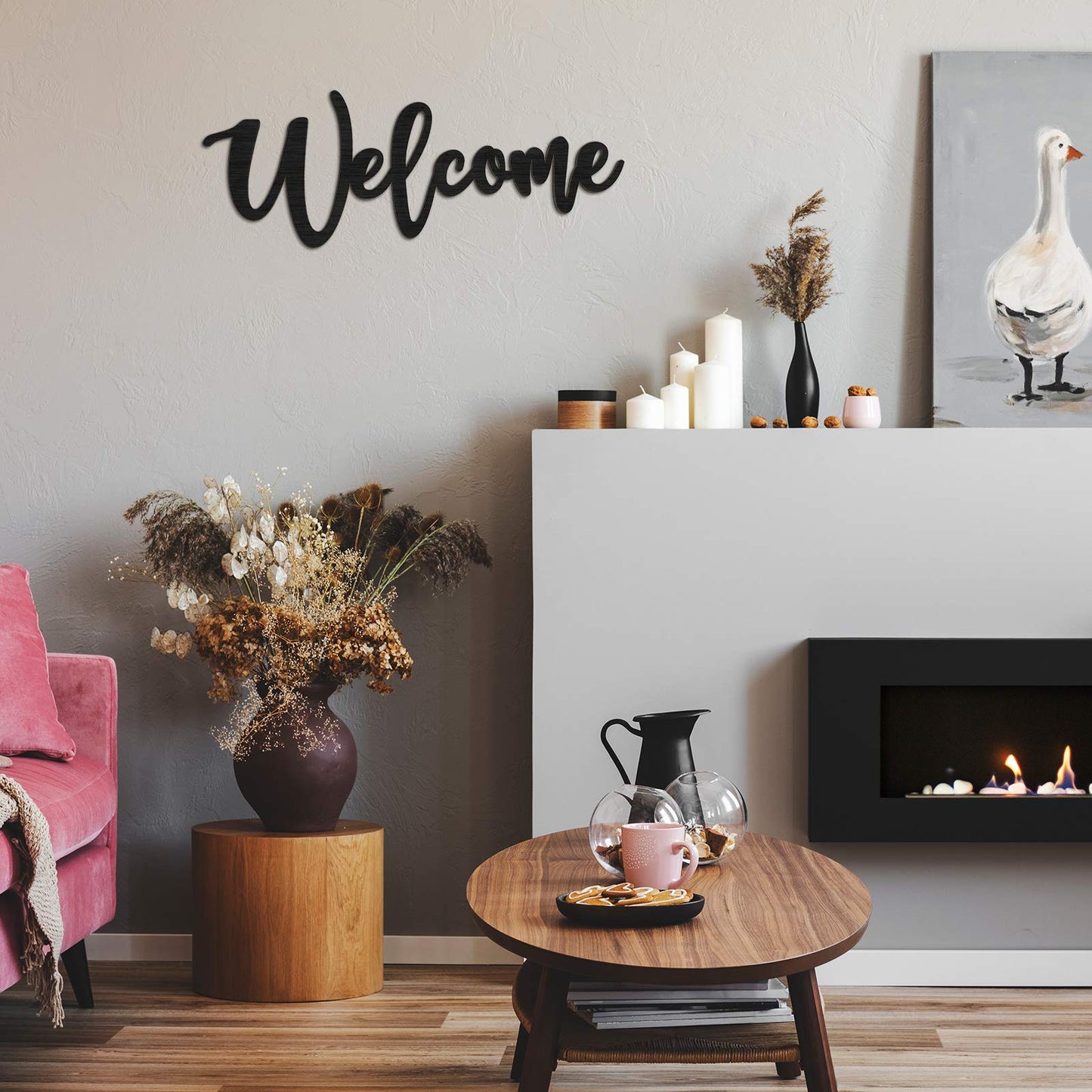 Jetec Wood Cutout Welcome Sign Welcome Wall Decor Word Wood Art Sign for Front Door Rustic Home Gallery Wall Decorations 15.7 x 6 Inches(Black)