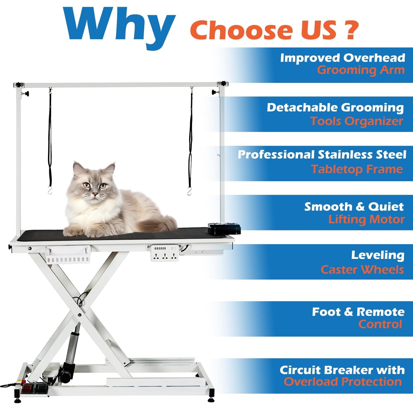 50" Hydraulic Dog Grooming Table for Pet, Professional Electric Dog Groom-ing Table, Heavy Duty Height Adjustable Pet Grooming Tabl-e with Grooming Arm &Anti Slip Tabletop, Capacity Up to 300LB, White