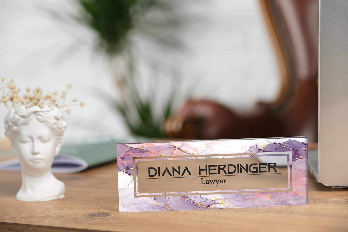 Personalized Desk Nameplate, Custom Acrylic Office Sign for Him Boss, Professional Name Plate for Coworkers, Custom Gift Idea for Office, New Job Gift, Coworker Gift, Phd Gift (Marble Design-3)