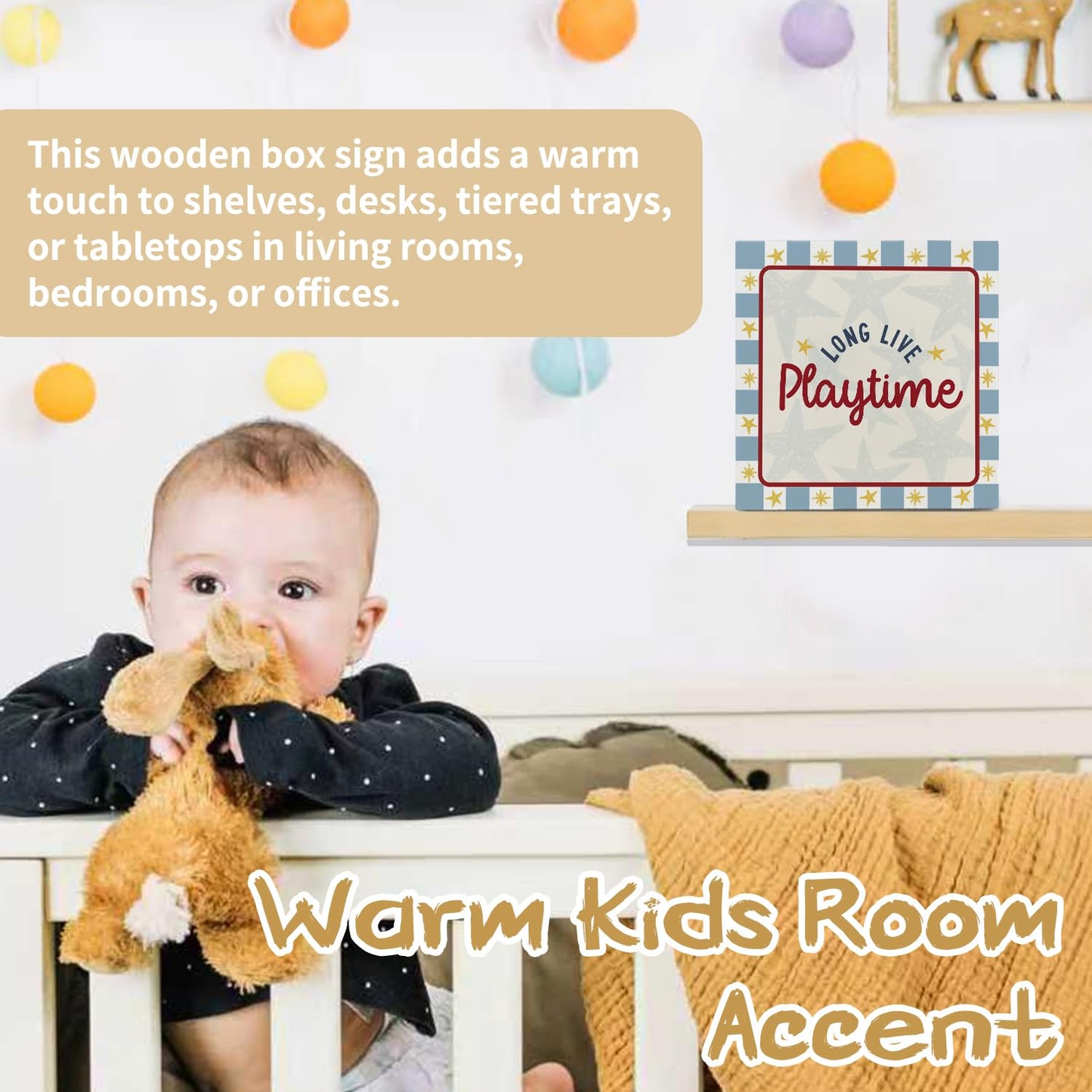 YZSLA Playroom Wall Decor,Long Live Playtime Woodne Sign Decor,Toddler Playroom Decor Wood Block Box Sign for Kids Room Bedroom Shelf Tabletop Wall Decor,5x5 Inch