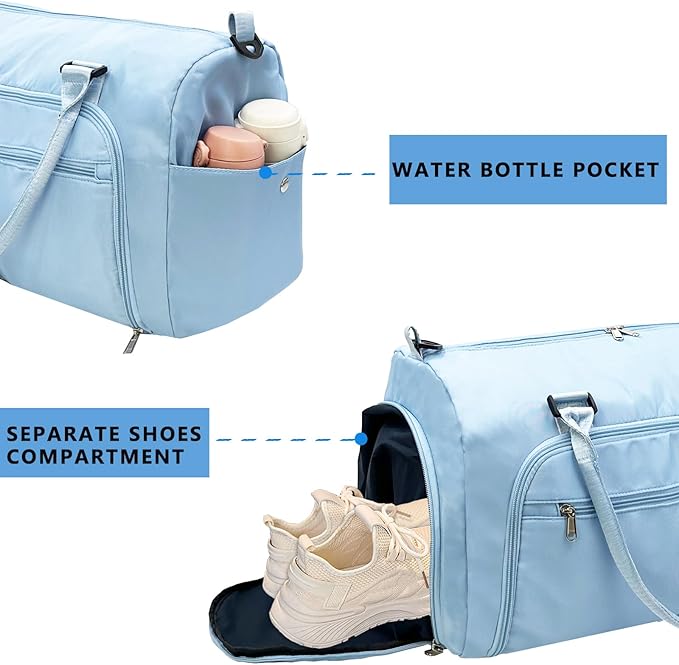 woogwin Small Gym Bag for Men & Women with Shoes & Wet Compartment Waterproof Duffle Bag for Travel Sports Workout Overnight Weekender (17.7'',Blue)