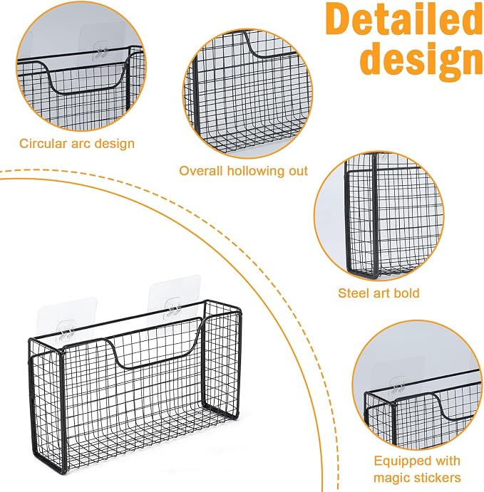 2 Pack Aluminum Foil Organizer, Foil and Plastic Wrap Organizer, Pantry Kitchen Cabinet Door Organizers, Self Adhesive Wall Mounted Storage Hanging Basket for Ziplock Bag, No-Drill, Mesh Metal