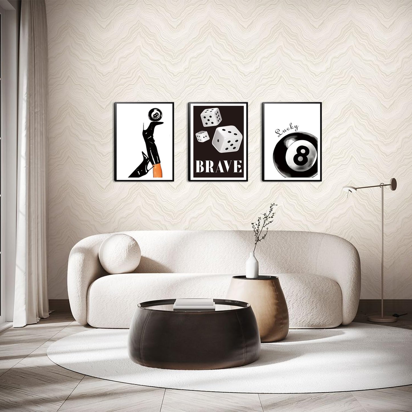 Framed Black And White Dice Wall Art Set of 3, Funky Retro Y2K Trendy Preppy, Lucky 8 Ball Coquette Boots Poster Canvas Prints for Game Room Bedroom Dorm Home Decor 16x12 Inch