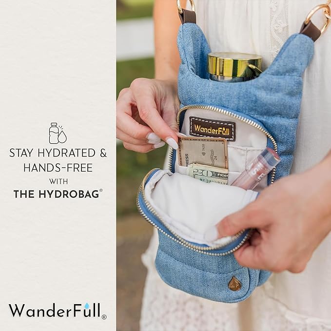 WanderFull® Original HydroBag® Collection, Water Bottle Holder w/Strap & Phone Pocket, Hands-Free Crossbody Water Bottle Bag