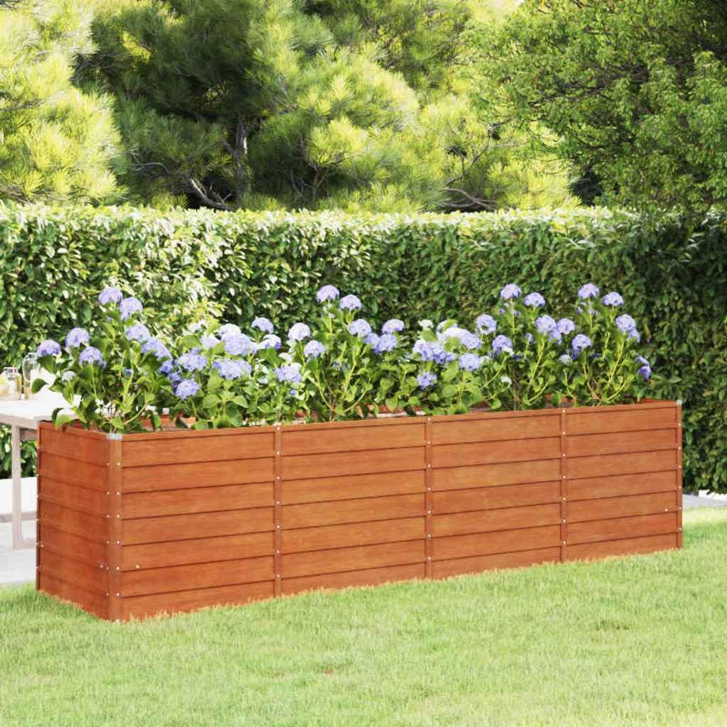 HETFTJN Large Raised Garden Bed 126 Inch Rusty Corten Steel Planter Box for Vegetables Herbs and Flowers Rectangular Outdoor Elevated Planter with Industrial Design