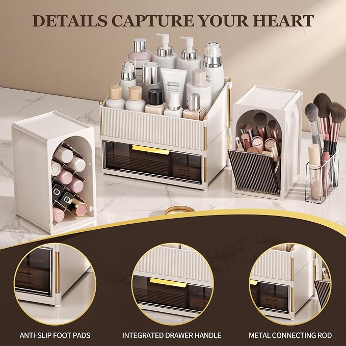 Modular Makeup Organizer, Clear Acrylic Cosmetic Storage Box with Drawer, Vanity Countertop Organizer for Makeup, Skincare and Beauty Accessories – Multiple Styles