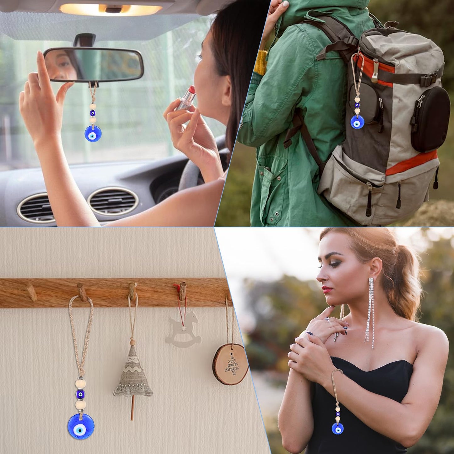 Ptwola Evil Eye Car Hanging Ornament Blue Beaded Decor Pendant Amulet Charm Accessories for Rear View Mirror Window Door Wall Protection Blessing