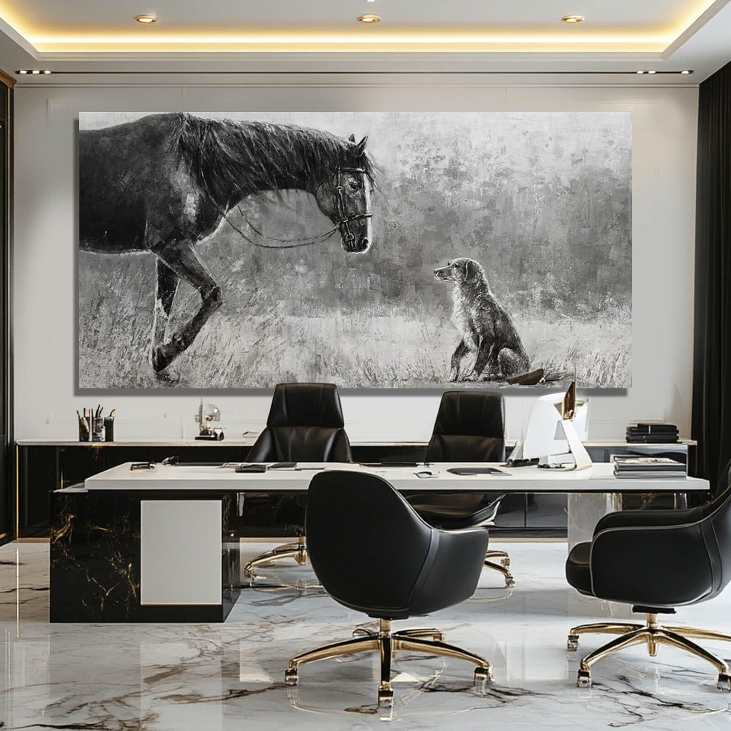 Artexist Horse Canvas Wall Decor Grey Wall Picture Modern Wall Hangings Decor 29"x58" Canvas Wall Art for Bedroom Kitchen Artwork