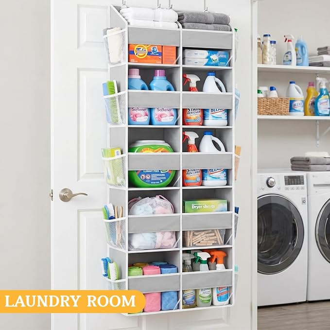 2 Pack Over The Door Organizer 5 Tiers, Extra Large Behind Door Storage of 10 Compartments, 80 lbs Weight Capacity Over Door Organizer, Door Hanging Organizer for Closet, Diaper Organizer, Light Gray