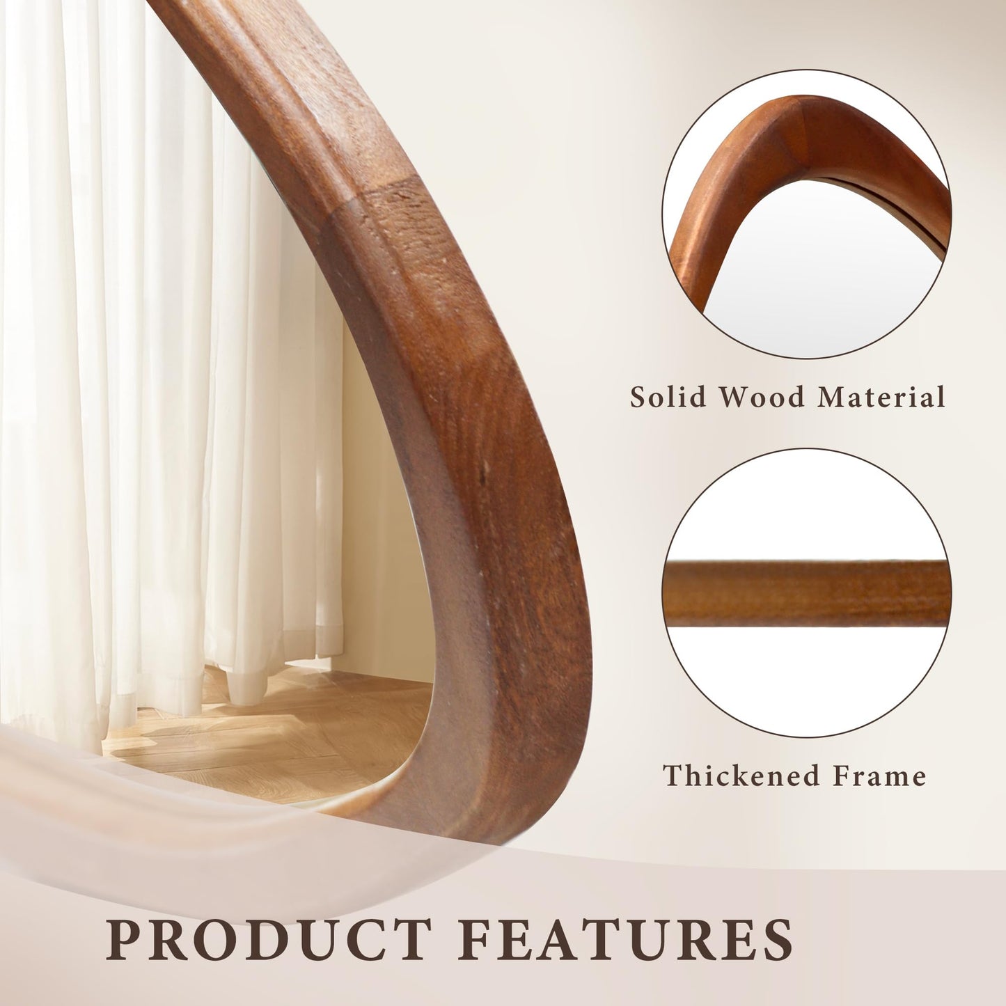 Inbenioso 22‘’x48'' Asymmetrical Mirror with Wood Frame, Small Irregular Wall Odd Shaped Mid Century Modern Mirror Christmas Decor for Bedroom Living Room Entryway Hall (Wood)