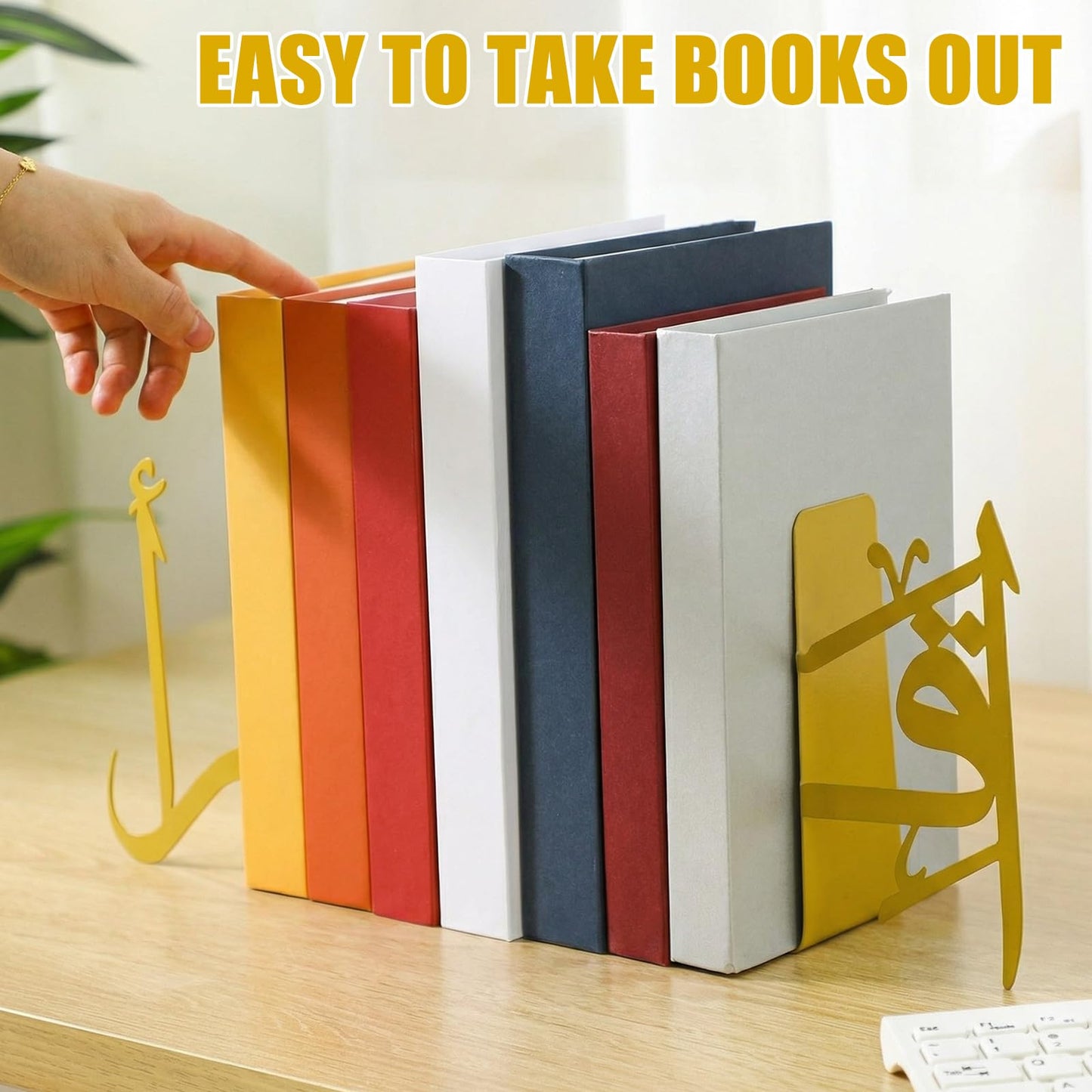 MorningRo 1 Pair IQRA Arabic Metal Bookend Decorative Arabic Metal Bookend Gold Ramadan Book End Eid Book Stopper Holders Islamic Decorations for Home Office Desk Bookshelf Decor Islamic Decor