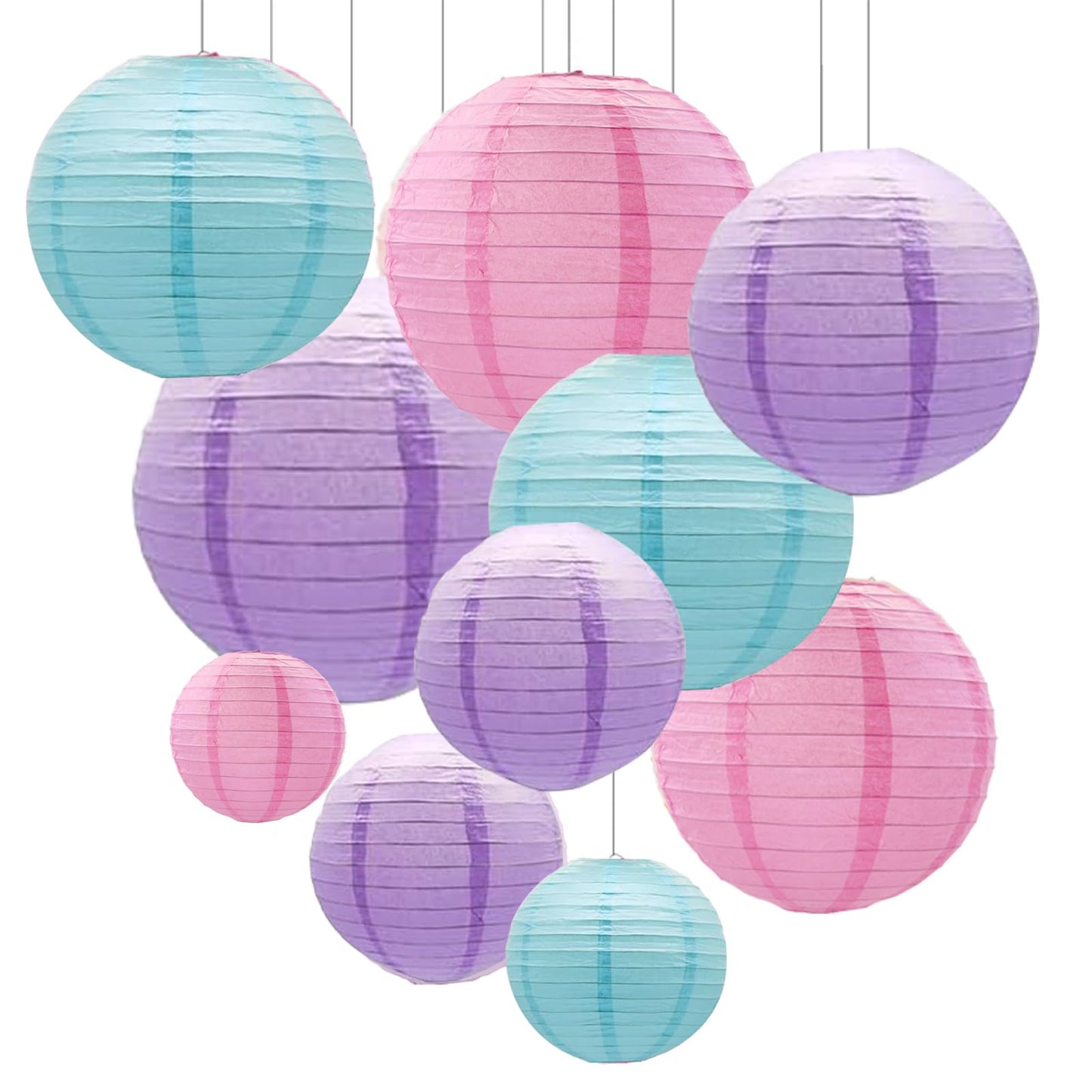 ZOOYOO 10Pcs Paper Lanterns,Pink Purple Blue Round Hanging Tissue Paper Lanterns Decorations for Birthday,Wedding,Baby Shower,Theme Party Garden Home Decor