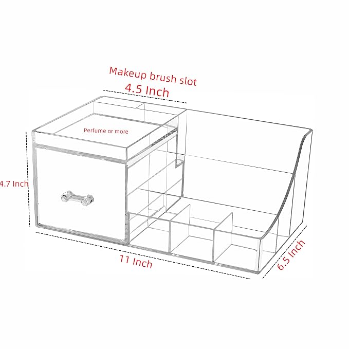 Cq acrylic1 Pack Clear Makeup Organizer Countertop,Stackable 1 Drawers Skincare Organizer,Cute Skin Care Organizer for Vanity Hair Clip,Jewelry,Beauty Product Desk and Make Up Organizers for Vanity