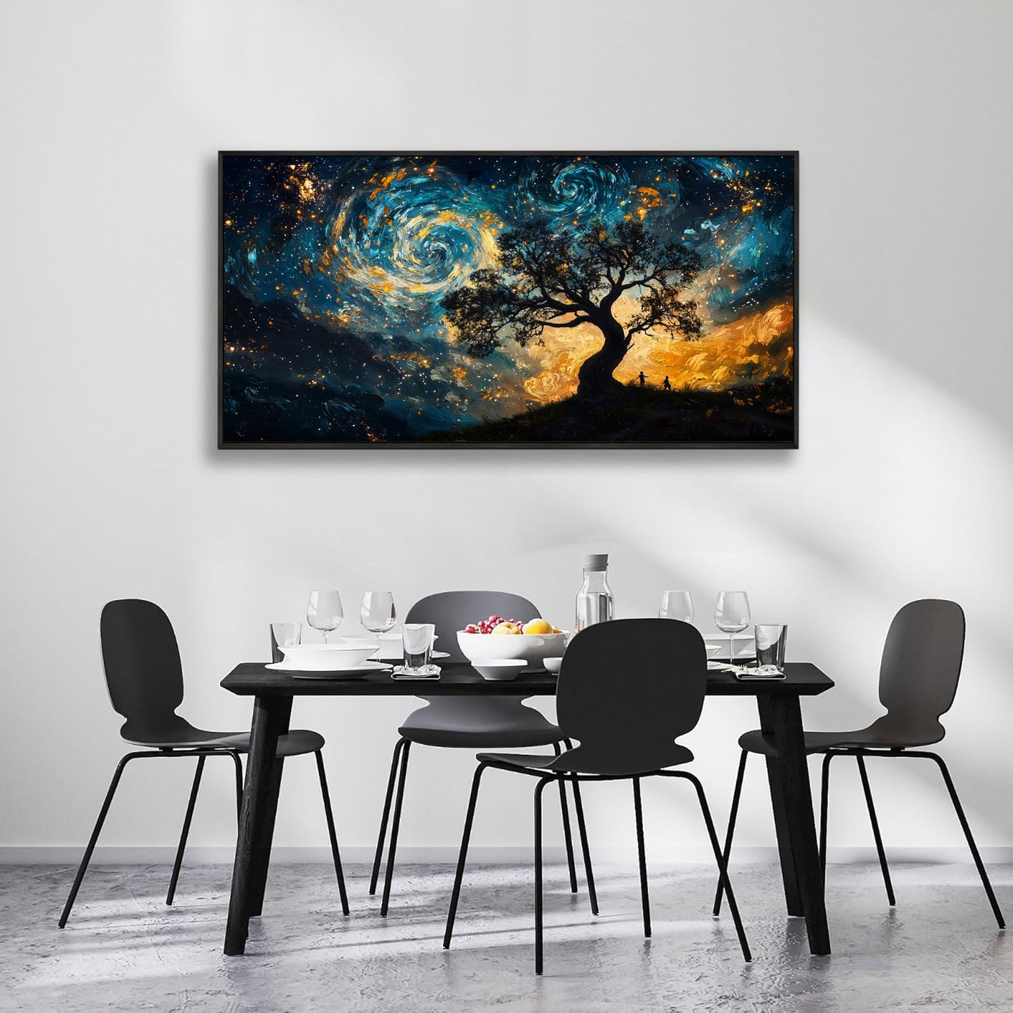 The Mode Art Wall Art Starry Night Canvas Wall Art Natural Scenery Pictures Wall Decor For Living Room Bedroom Decor Office Home Decoration 20 x 40 inches -Black Framed
