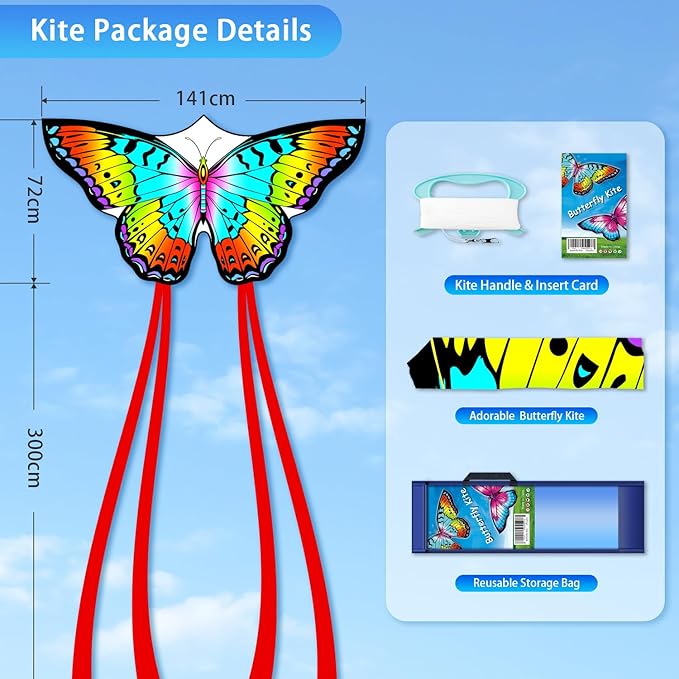 Butterfly Kites for Kids & Adults, Easy to Fly Design with Long Tail for Stability, for Kids Ages 4-8 & Beginners, Beach & Park Use | Family Outdoor Fun