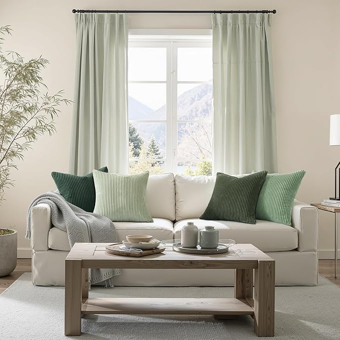 Topfinel Light Green Decorative Throw Pillow Covers Green Series,Winter Fluffy Corduroy Striped Euro Pillows Shams for Couch Bed Bedroom,Western Modern Hunter Green Pillowcase 20x20 Inch Set of 4